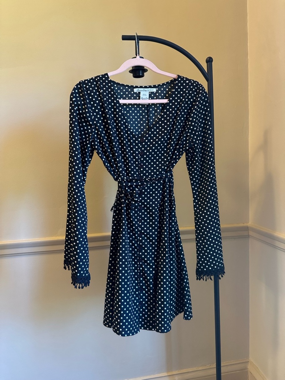 American Rag Polka Dot Long-Sleeve Wrap Dress - Black/White